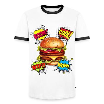 Burger Pop Art Hamburger Cheeseburger Fast Food - Männer Kontrast-T-Shirt - Weiß/Schwarz - Vorne - AI Model Female 172 light (172cm) & AI Model Male 178 dark (178cm)