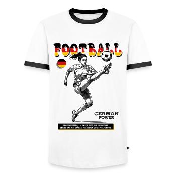 German Soccer Player Shirt: Kick with Style - Men's Ringer Shirt - white/black - Front - AI Model Female 172 light (172cm) & AI Model Male 178 dark (178cm)