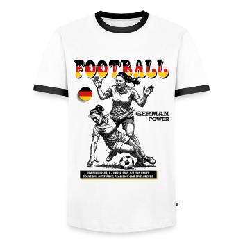 Deutsches Frauenfußball Shirt: Kampfgeist gezeigt - Männer Kontrast-T-Shirt - Weiß/Schwarz - Vorne - AI Model Female 172 light (172cm) & AI Model Male 178 dark (178cm)
