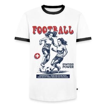 Stärke mit Überblick: Nati Fußballerin Shirt - Männer Kontrast-T-Shirt - Weiß/Schwarz - Vorne - AI Model Female 172 light (172cm) & AI Model Male 178 dark (178cm)