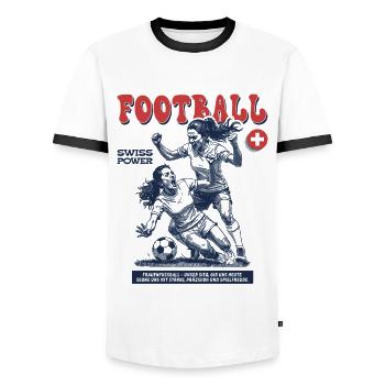 Foul mit Ansage: Swiss Fußballspielerin Shirt - Männer Kontrast-T-Shirt - Weiß/Schwarz - Vorne - AI Model Female 172 light (172cm) & AI Model Male 178 dark (178cm)