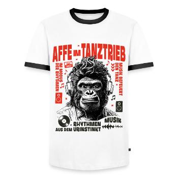 DJ Gorilla Shirt : Cheveux relevés, basses basses - T-shirt contrasté Homme - blanc/noir - Devant - AI Model Female 172 light (172cm) & AI Model Male 178 dark (178cm)