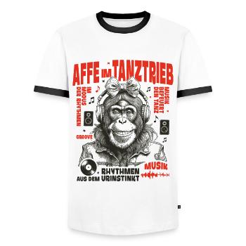 Monkey on Beats Shirt : De la musique avec de l’attitude - T-shirt contrasté Homme - blanc/noir - Devant - AI Model Female 172 light (172cm) & AI Model Male 178 dark (178cm)