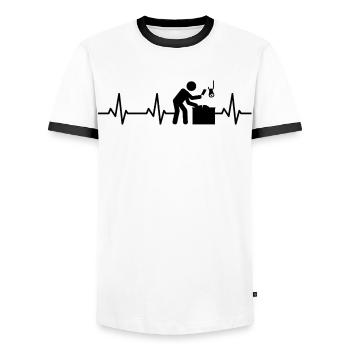 Fleischer Strichfigures Heart Line - Men's Ringer Shirt - white/black - Front - AI Model Female 172 light (172cm) & AI Model Male 178 dark (178cm)