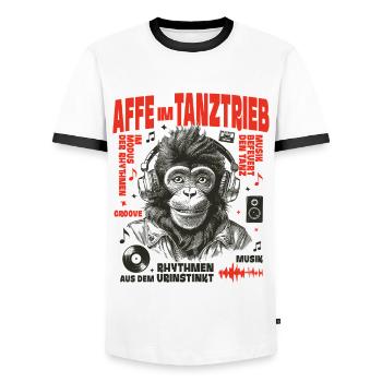 Affe Beats Shirt: Straßenparty mit Kopfhörern - Männer Kontrast-T-Shirt - Weiß/Schwarz - Vorne - AI Model Female 172 light (172cm) & AI Model Male 178 dark (178cm)