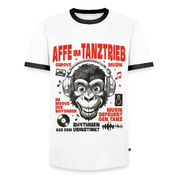 Monkey in Mode Shirt: Sound and Instinct - Men's Ringer Shirt - white/black - Front - AI Model Female 172 light (172cm) & AI Model Male 178 dark (178cm)