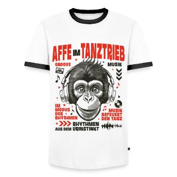 Monochrome T-Shirt – Young Chimpanzee Jungle Vibes - T-shirt contrasté Homme - blanc/noir - Devant - AI Model Female 172 light (172cm) & AI Model Male 178 dark (178cm)