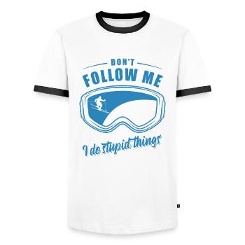 Ski - Don't follow me I do stupid things - Men's Ringer Shirt - white/black - Front - AI Model Female 172 light (172cm) & AI Model Male 178 dark (178cm)