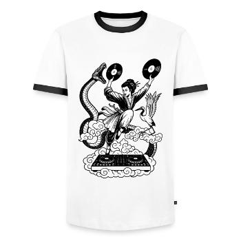 Geisha Shirt mit Mischpult: Flow fürs Open-Air - Männer Kontrast-T-Shirt - Weiß/Schwarz - Vorne - AI Model Female 172 light (172cm) & AI Model Male 178 dark (178cm)