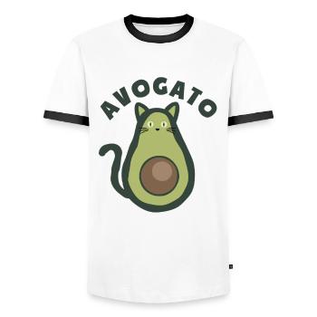 Avogato - Avocado und Katze - Wortspiel - Männer Kontrast-T-Shirt - Weiß/Schwarz - Vorne - AI Model Female 172 light (172cm) & AI Model Male 178 dark (178cm)