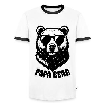 Papa Ours - Fête des Pères - Cadeau - T-shirt contrasté Homme - blanc/noir - Devant - AI Model Female 172 light (172cm) & AI Model Male 178 dark (178cm)