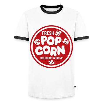 Frisches Popcorn - knusprig & lecker - Geschenk - Männer Kontrast-T-Shirt - Weiß/Schwarz - Vorne - AI Model Female 172 light (172cm) & AI Model Male 178 dark (178cm)