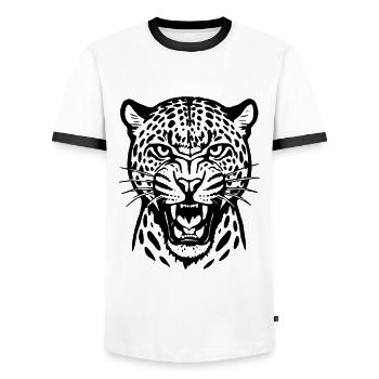 Leopard - Big Cat, Africa - Men's Ringer Shirt - white/black - Front - AI Model Female 172 light (172cm) & AI Model Male 178 dark (178cm)