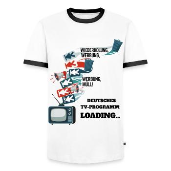 Programme de télévision allemand : Loading... - T-shirt contrasté Homme - blanc/noir - Devant - AI Model Female 172 light (172cm) & AI Model Male 178 dark (178cm)