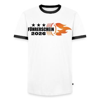 Driver's license passed 2026 - Driver's license - Men's Ringer Shirt - white/black - Front - AI Model Female 172 light (172cm) & AI Model Male 178 dark (178cm)