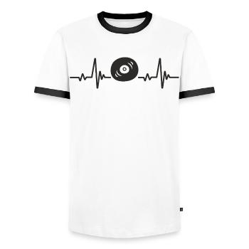 Disque Vinyle Musique Rétro Rythme Cœur Mélodie - T-shirt contrasté Homme - blanc/noir - Devant - AI Model Female 172 light (172cm) & AI Model Male 178 dark (178cm)