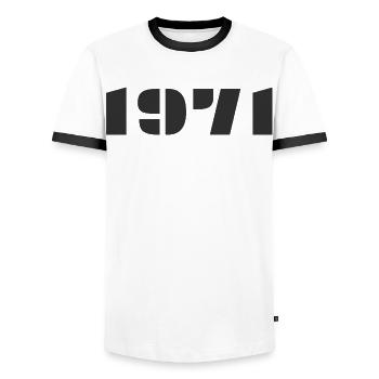 1971 - Männer Kontrast-T-Shirt - Weiß/Schwarz - Vorne - AI Model Female 172 light (172cm) & AI Model Male 178 dark (178cm)