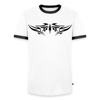 Grand ornement tribal en tatouage. - T-shirt contrasté Homme - blanc/noir - Devant - AI Model Female 172 light (172cm) & AI Model Male 178 dark (178cm)