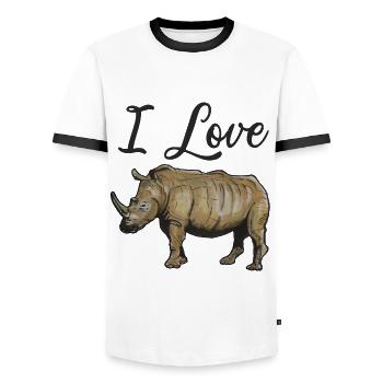 I love rhinos rhinos watercolor art - Men's Ringer Shirt - white/black - Front - AI Model Female 172 light (172cm) & AI Model Male 178 dark (178cm)