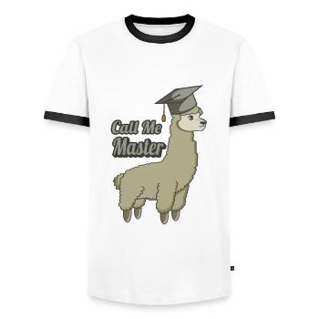 Master Degree Graduate University Llama Cool Funny - Men's Ringer Shirt - white/black - Front - AI Model Female 172 light (172cm) & AI Model Male 178 dark (178cm)