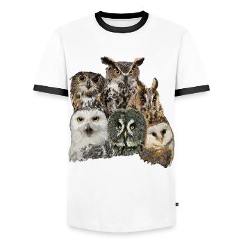 Owls - Men's Ringer Shirt - white/black - Front - AI Model Female 172 light (172cm) & AI Model Male 178 dark (178cm)