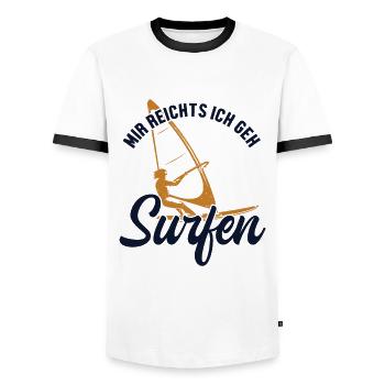 Mir reichts ich geh Surfen Surfer Water Sports - Men's Ringer Shirt - white/black - Front - AI Model Female 172 light (172cm) & AI Model Male 178 dark (178cm)