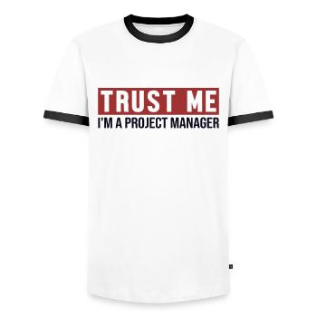 Trust Me I'm Project Manager Project Manager - Men's Ringer Shirt - white/black - Front - AI Model Female 172 light (172cm) & AI Model Male 178 dark (178cm)