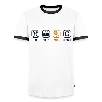 Eat Sleep Padel Repeat Padel Tennis Platform - Men's Ringer Shirt - white/black - Front - AI Model Female 172 light (172cm) & AI Model Male 178 dark (178cm)