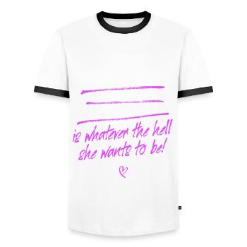 A Real Woman Is Whatever She Wants To Be Feminist - T-shirt contrasté Homme - blanc/noir - Devant - AI Model Female 172 light (172cm) & AI Model Male 178 dark (178cm)