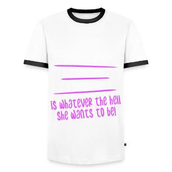 A Real Woman Is Whatever She Wants To Be Feminist - T-shirt contrasté Homme - blanc/noir - Devant - AI Model Female 172 light (172cm) & AI Model Male 178 dark (178cm)