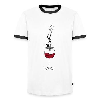 Wine Lover Head Jump Vino Illustration Girls - Men's Ringer Shirt - white/black - Front - AI Model Female 172 light (172cm) & AI Model Male 178 dark (178cm)