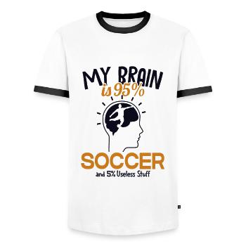 My Brain is 95% Soccer Fußballgott Fußballspieler - Männer Kontrast-T-Shirt - Weiß/Schwarz - Vorne - AI Model Female 172 light (172cm) & AI Model Male 178 dark (178cm)