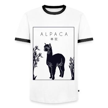 Alpaca Chinese Hanzi Huacaya Pako Lama - Männer Kontrast-T-Shirt - Weiß/Schwarz - Vorne - AI Model Female 172 light (172cm) & AI Model Male 178 dark (178cm)