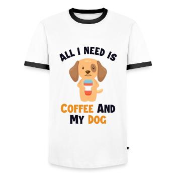 Coffee and my Dog Wiener Dog Dogfather Dog Mom - Men's Ringer Shirt - white/black - Front - AI Model Female 172 light (172cm) & AI Model Male 178 dark (178cm)