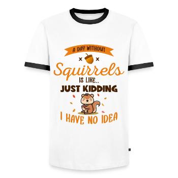 A Day Without Squirrels Is Like Fox Eastern Gray - Men's Ringer Shirt - white/black - Front - AI Model Female 172 light (172cm) & AI Model Male 178 dark (178cm)