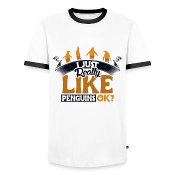 I Really Like Penguins King Emperor Sea Bird - Men's Ringer Shirt - white/black - Front - AI Model Female 172 light (172cm) & AI Model Male 178 dark (178cm)