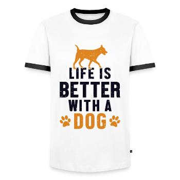 Life is Better with a Dog Dog Daddy Dog Mom - Men's Ringer Shirt - white/black - Front - AI Model Female 172 light (172cm) & AI Model Male 178 dark (178cm)