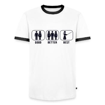 Good Better Best Kendo Kenjusu Kata Shinai - Men's Ringer Shirt - white/black - Front - AI Model Female 172 light (172cm) & AI Model Male 178 dark (178cm)