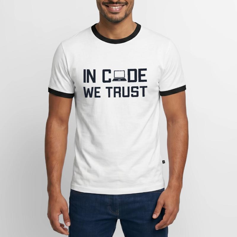 In Code We Trust Full Stack Coder Software Men's Ringer Shirt