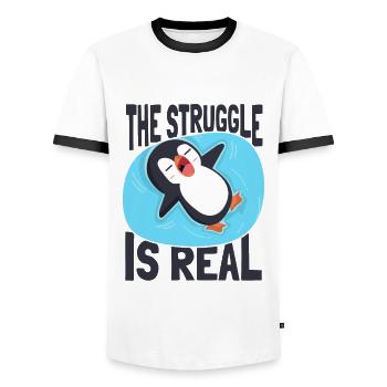 The Struggle is Real King Emperor Sea Bird Penguin - Men's Ringer Shirt - white/black - Front - AI Model Female 172 light (172cm) & AI Model Male 178 dark (178cm)