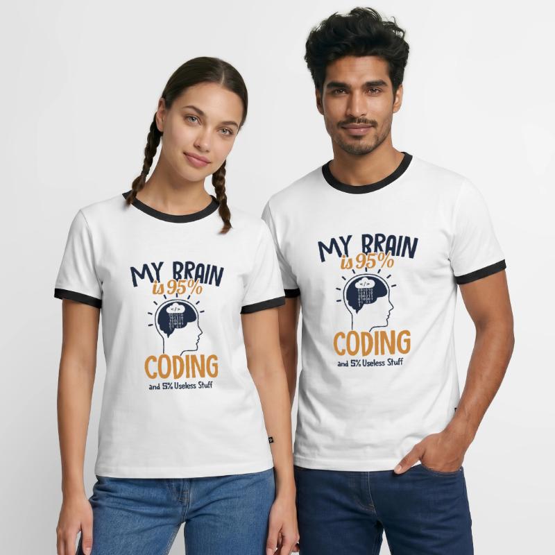 My Brain is 95% Coding Softwareingenieur Coder Männer Kontrast-T-Shirt