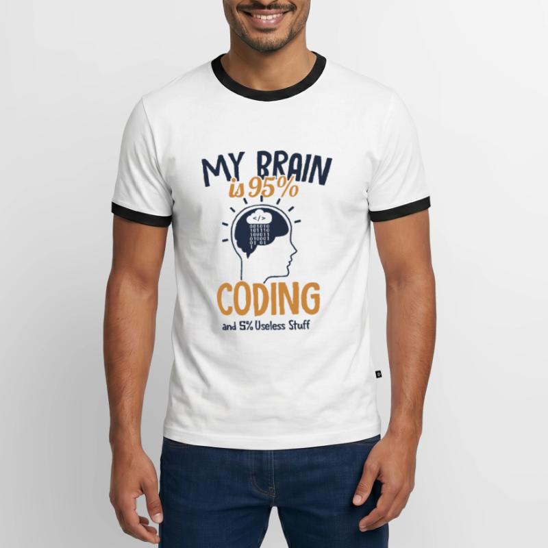 My Brain is 95% Coding Softwareingenieur Coder Männer Kontrast-T-Shirt
