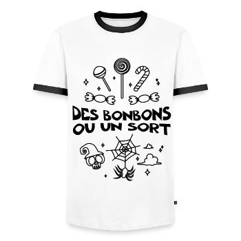 Des Bonbons ou un Sort - Déguisement Halloween - T-shirt contrasté Homme - blanc/noir - Devant - AI Model Female 172 light (172cm) & AI Model Male 178 dark (178cm)