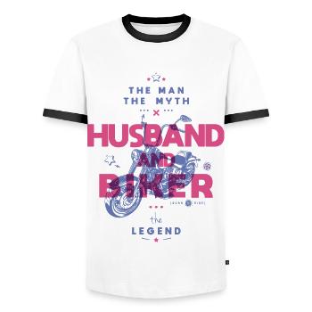 Ehemann und Biker der Mann der Mythos die Legende - Männer Kontrast-T-Shirt - Weiß/Schwarz - Vorne - AI Model Female 172 light (172cm) & AI Model Male 178 dark (178cm)