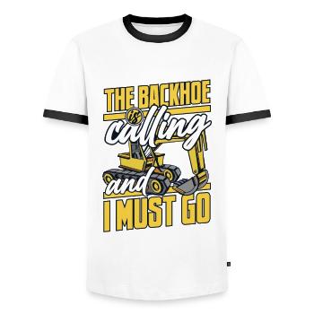 The Backhoe Is Calling And I Must Go Excavator - Men's Ringer Shirt - white/black - Front - AI Model Female 172 light (172cm) & AI Model Male 178 dark (178cm)