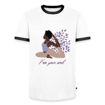 Free Your Soul Kundalini Ashtanga Hatha Asanas - Men's Ringer Shirt - white/black - Front - AI Model Female 172 light (172cm) & AI Model Male 178 dark (178cm)