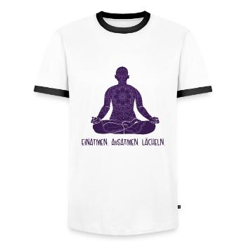 Inhale Exhale Smile Hatha Asanas Kundalini - Men's Ringer Shirt - white/black - Front - AI Model Female 172 light (172cm) & AI Model Male 178 dark (178cm)