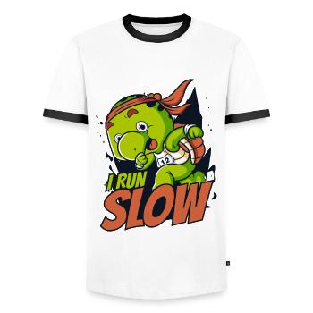 I Run Slow Water Turtle Giant Tortoise - Men's Ringer Shirt - white/black - Front - AI Model Female 172 light (172cm) & AI Model Male 178 dark (178cm)