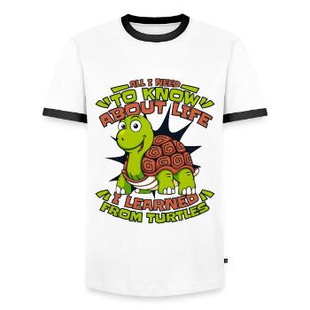 I learned from turtles tortoise turtle - Men's Ringer Shirt - white/black - Front - AI Model Female 172 light (172cm) & AI Model Male 178 dark (178cm)