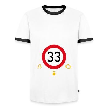 33. Geburtstag Schonend Behandeln Oldtimer Ist 33 - Männer Kontrast-T-Shirt - Weiß/Schwarz - Vorne - AI Model Female 172 light (172cm) & AI Model Male 178 dark (178cm)